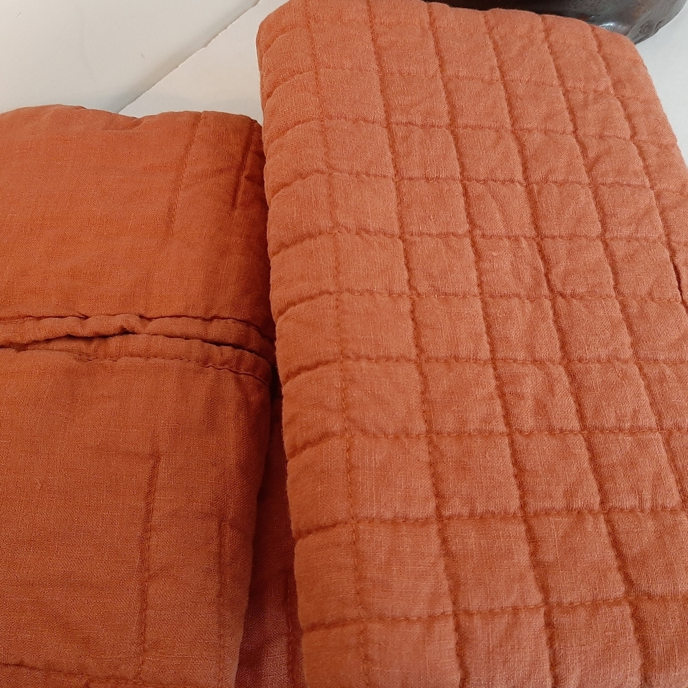 Rejuvenation EURO quilted 100% Linen shams Terracotta